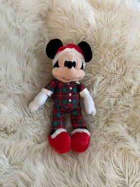 Disney Mickey Mouse soft Plush X-MAS Holiday Stuffed Animal SANTA HAT PAJAMA TOY